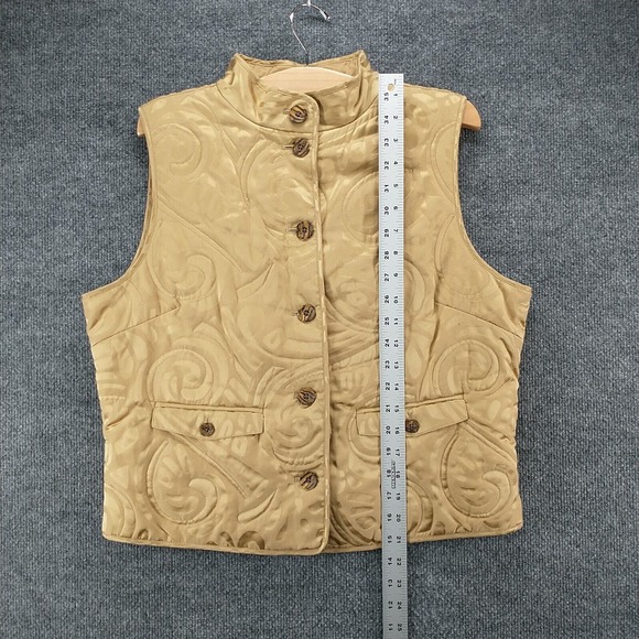 Tommy Bahama Women's Button-Up Silk Vest Tan Large 12-14 Flap Pockets Lined - Picture 12 of 14